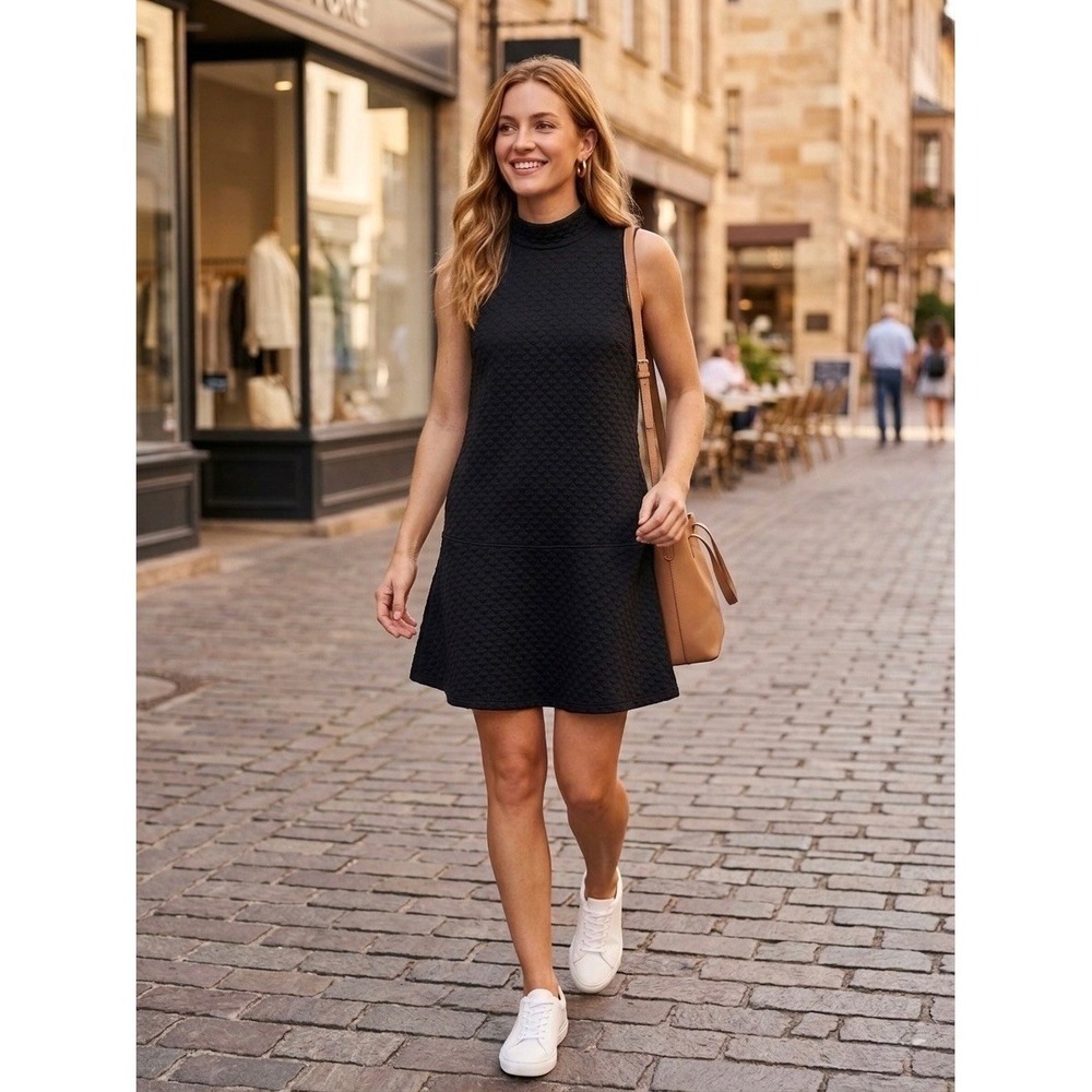 Abercrombie & Fitch Black Textured Mock Neck Drop Waist Sleeveless Mini Dress M